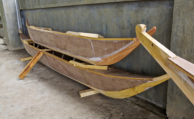 Partially finished fishing boats in Concern's boat yard.