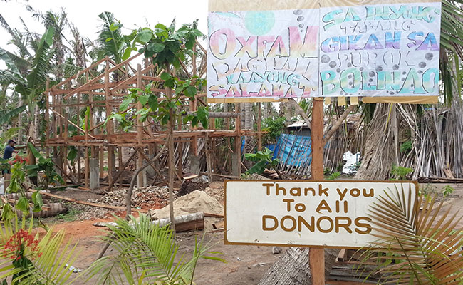 One of many signs erected by survivors expressing their thanks to all donors!